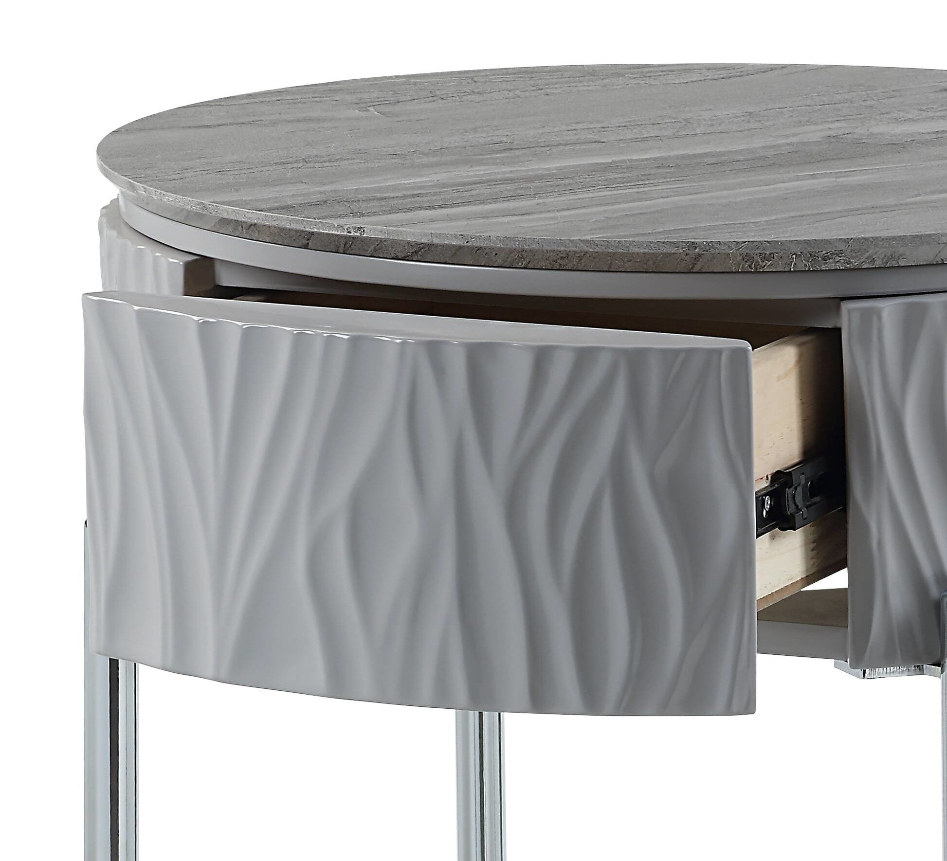 Yukino End Table, Gray High Gloss & Chrome Finish Lv02412 Gray Metal & Wood