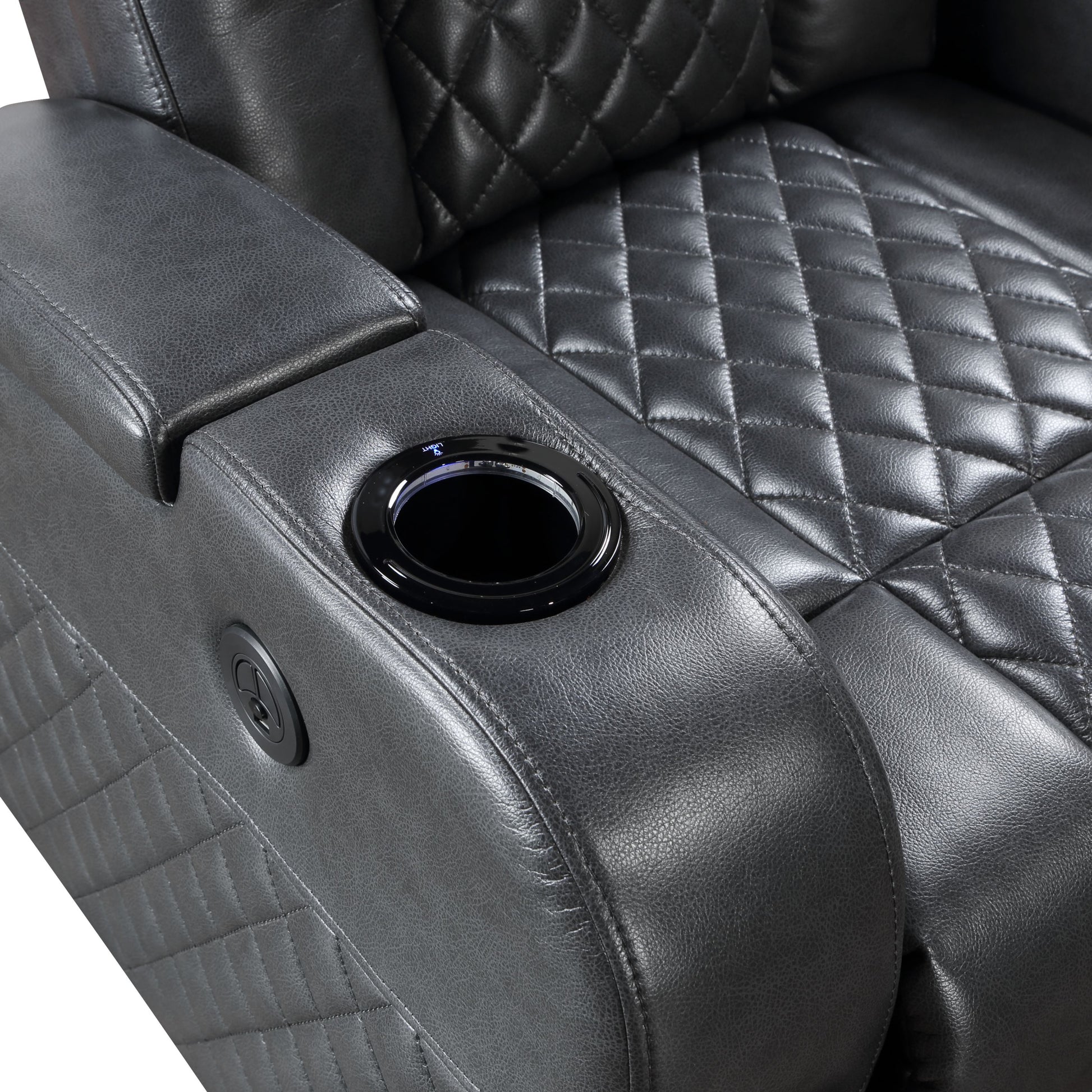 Alair Power Motion Recliner W Bluetooth Speaker & Cooling Cup Holder, Dark Gray Leather Aire Lv02460 Dark Gray Pu Leather