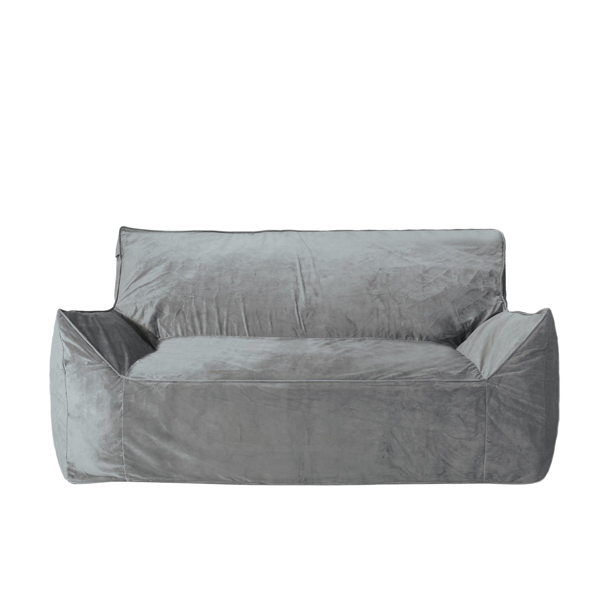 Fila Velveteen 2 Seater Oversized Bean Bag Chair With Armrests, Gray Gray Velvet