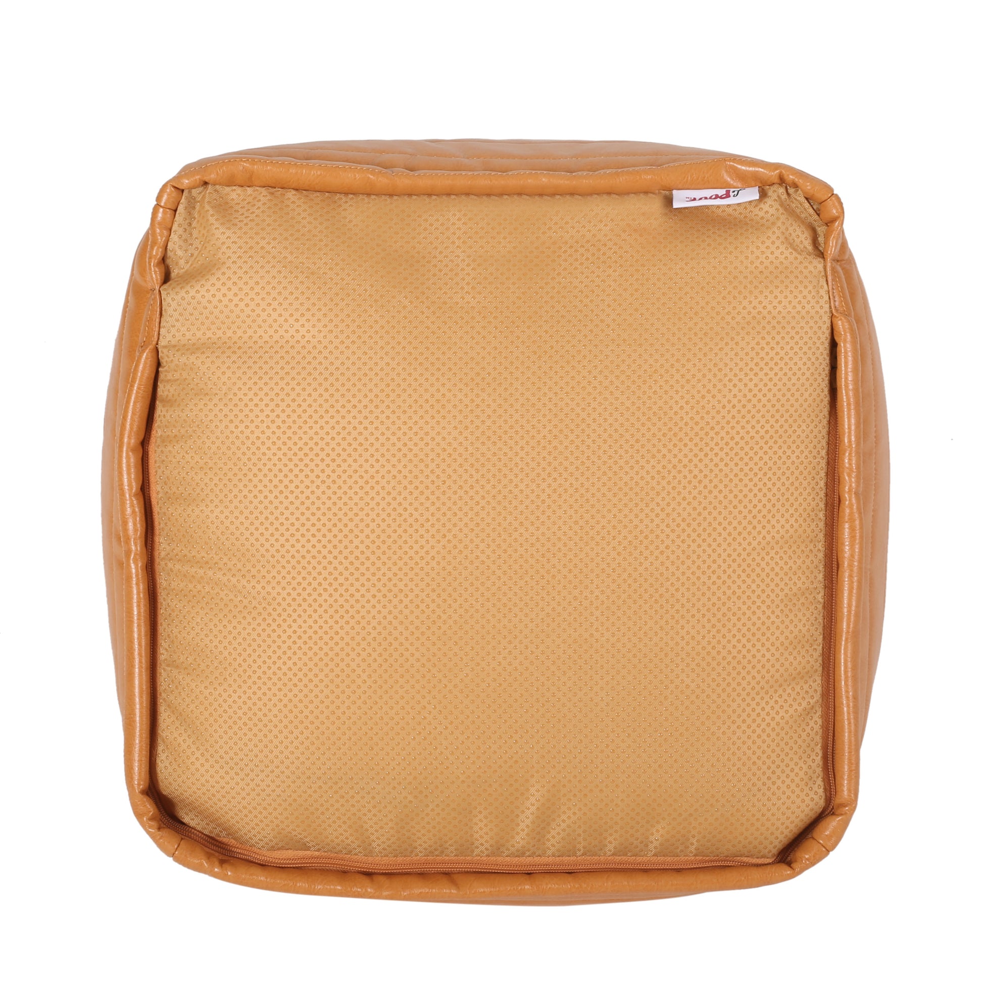 Candy Contemporary Faux Leather Suqare Pouf, Caramel Caramel Faux Leather