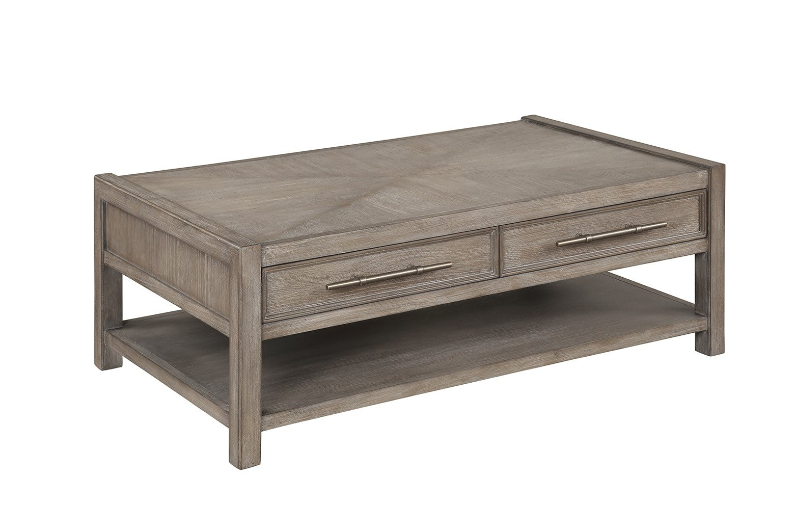 Cypress Lane 50 Inch Coffee Table, No Assembly Required, White Oak Finish Greige Gray Primary Living Space Modern,Transitional Freestanding Oak Rectangular Drawers Coffee & End Tables Rectangular Wood