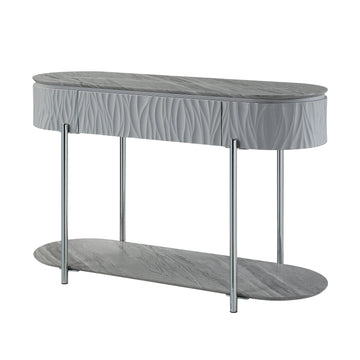 Yukino Sofa Table, Gray High Gloss & Chrome Finish Lv02413 Gray Metal & Wood