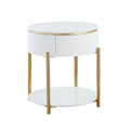 Daveigh End Table, White High Gloss & Gold Finish White Gold Wood Metal