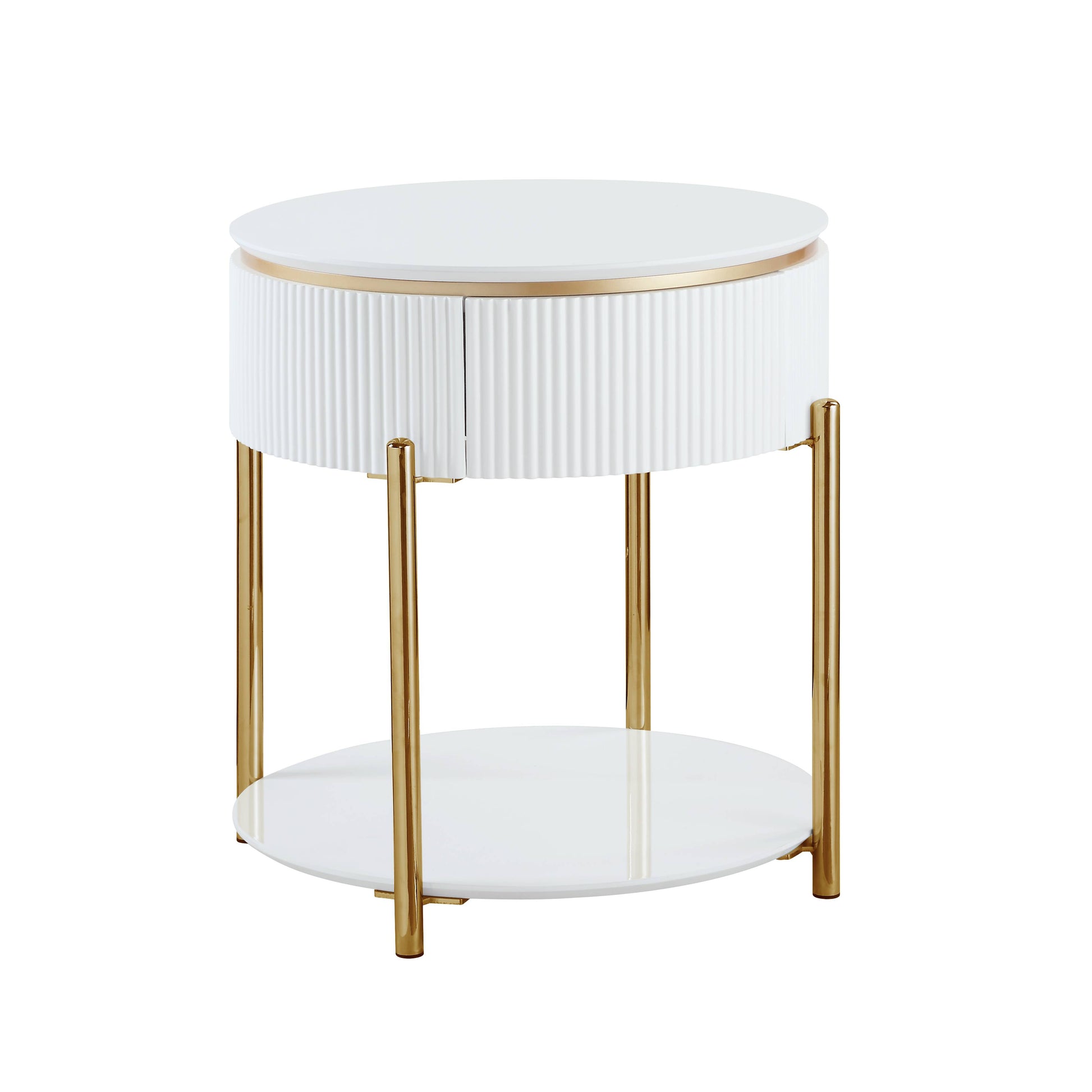 Daveigh End Table, White High Gloss & Gold Finish White Gold Wood Metal