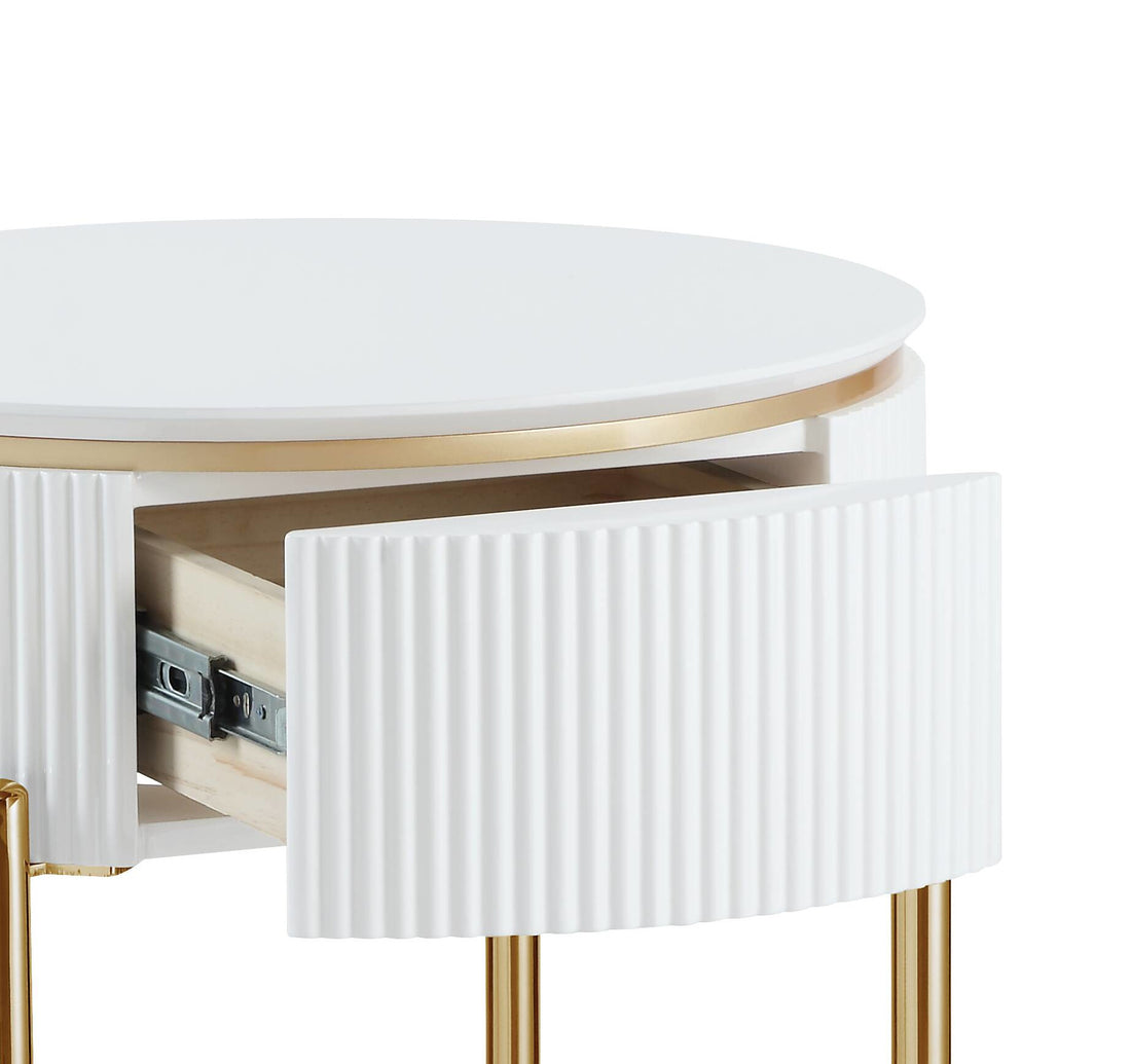 Daveigh End Table, White High Gloss & Gold Finish White Gold Wood Metal