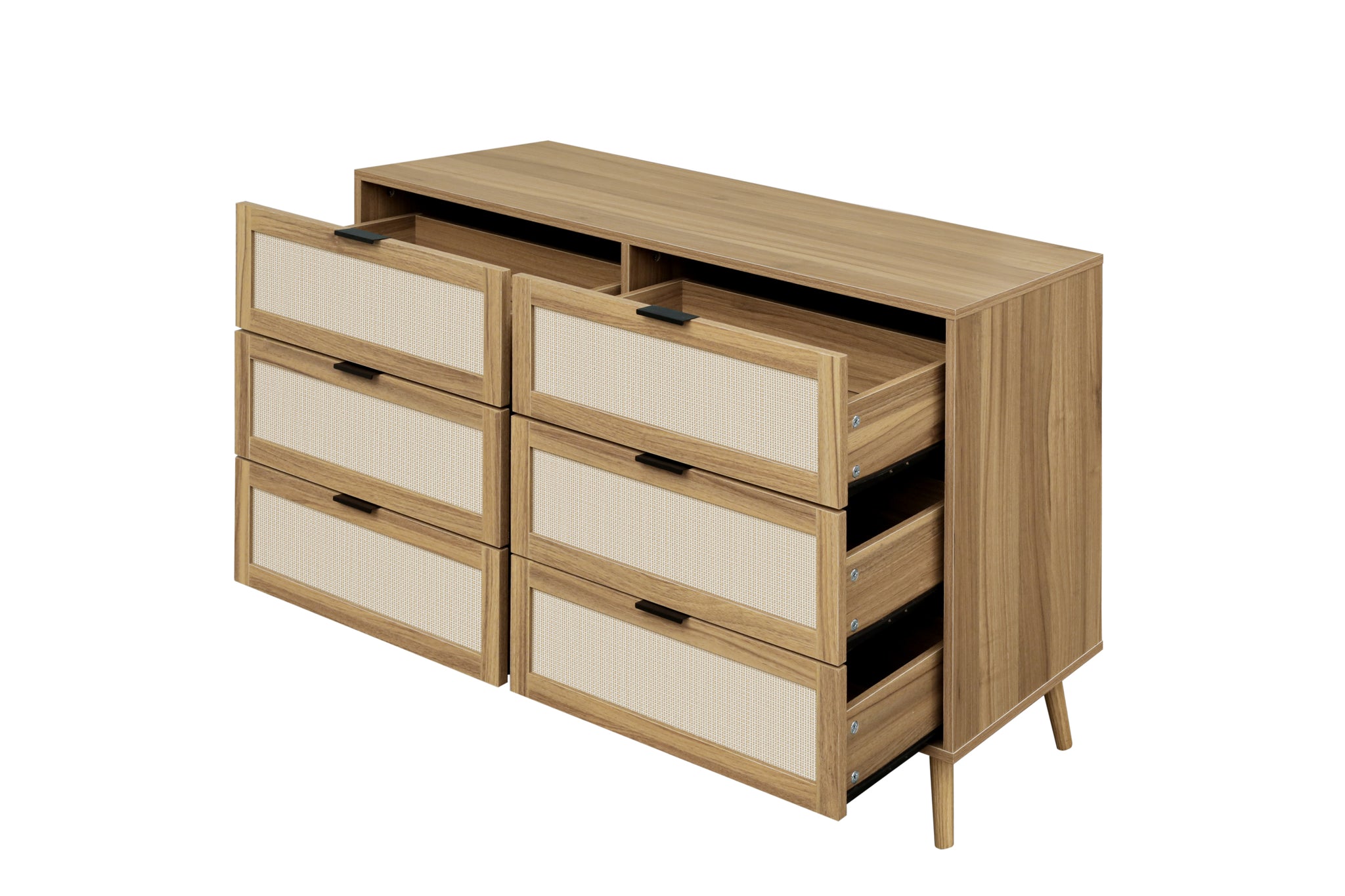 Modern 6 Drawer Dresser Wood Cabinet Walnut walnut-particle board