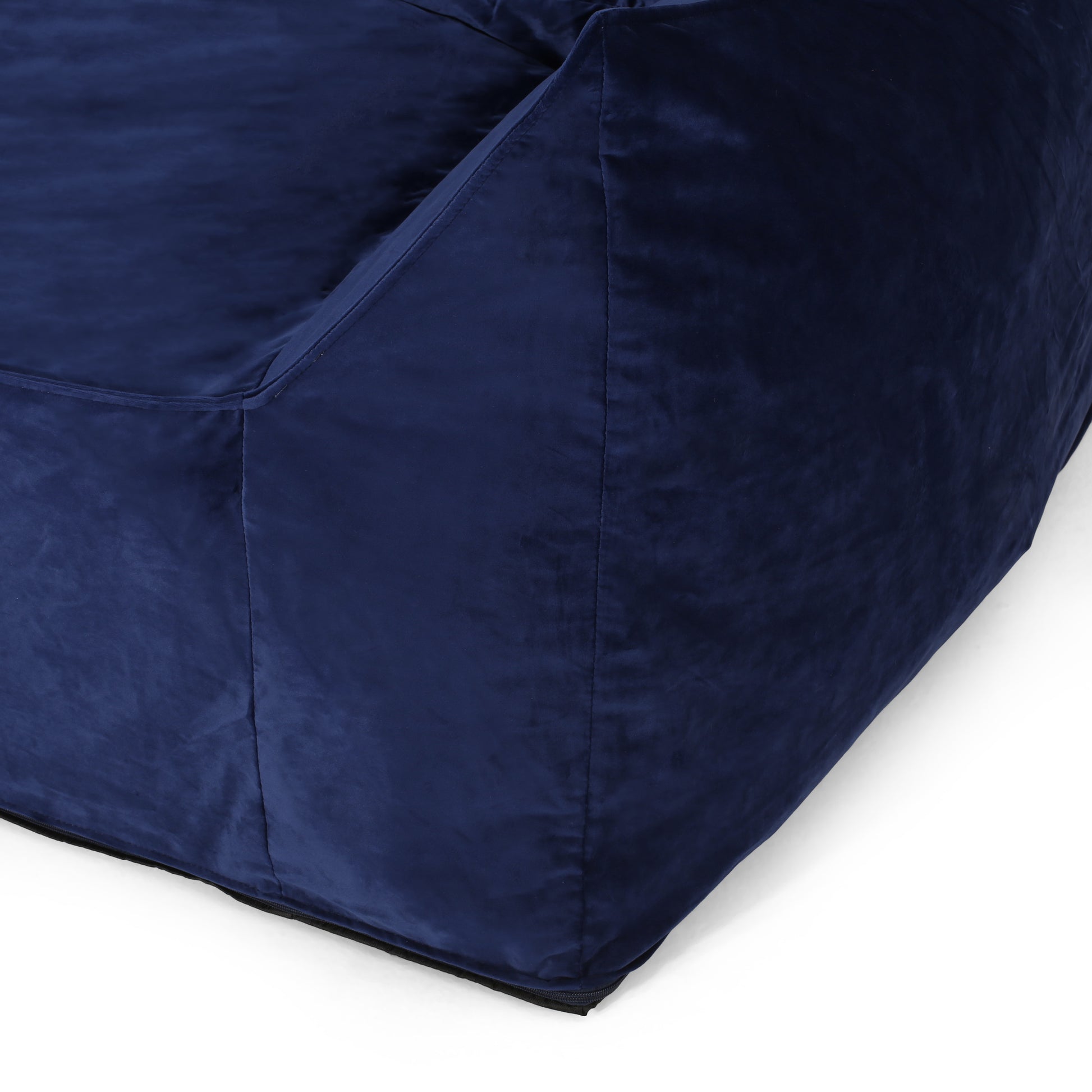 Fila Velveteen 2 Seater Oversized Bean Bag Chair With Armrests, Navy Blue Blue Solid Velvet