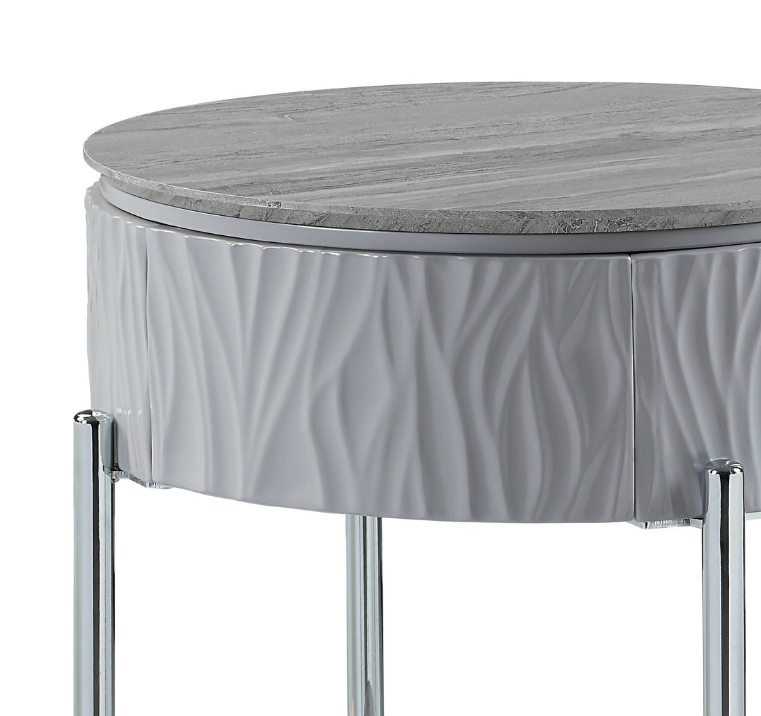 Yukino End Table, Gray High Gloss & Chrome Finish Lv02412 Gray Metal & Wood