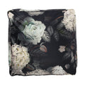 Hazel Large Square Pouf, Flower Print On Black Black Flower Velvet