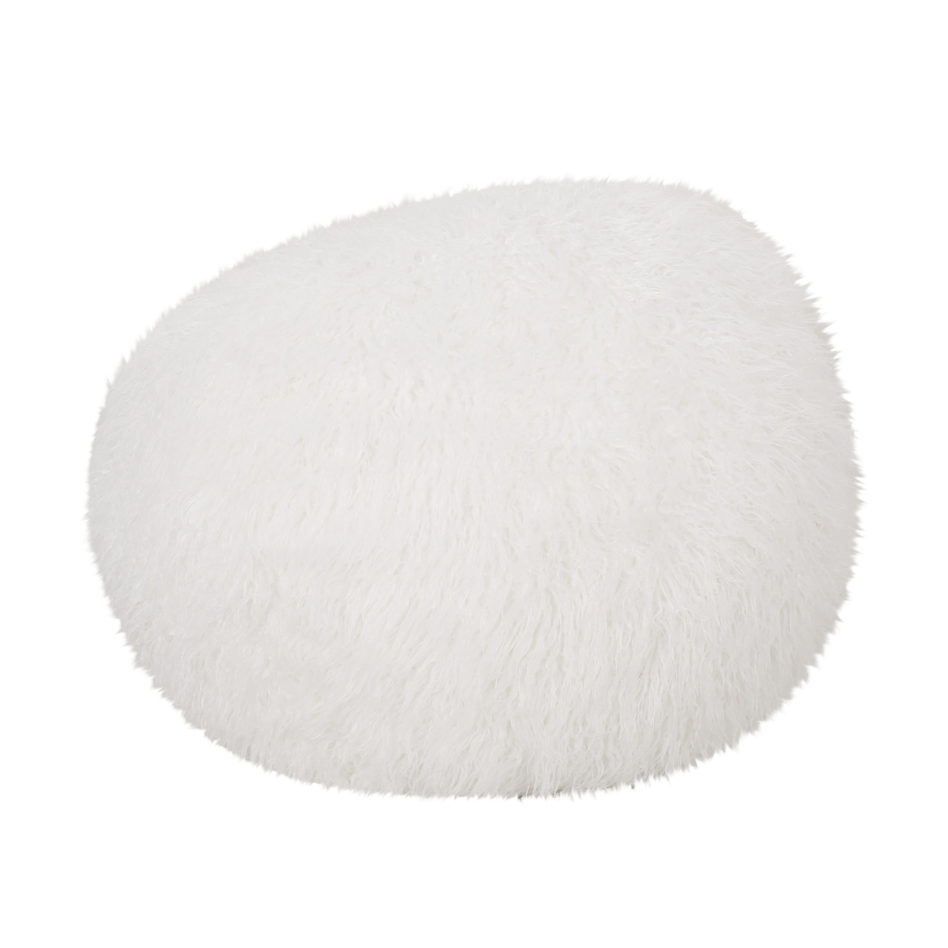 Mandana 3 Foot Rounded Faux Fur Bean Bag, White White Faux Fur