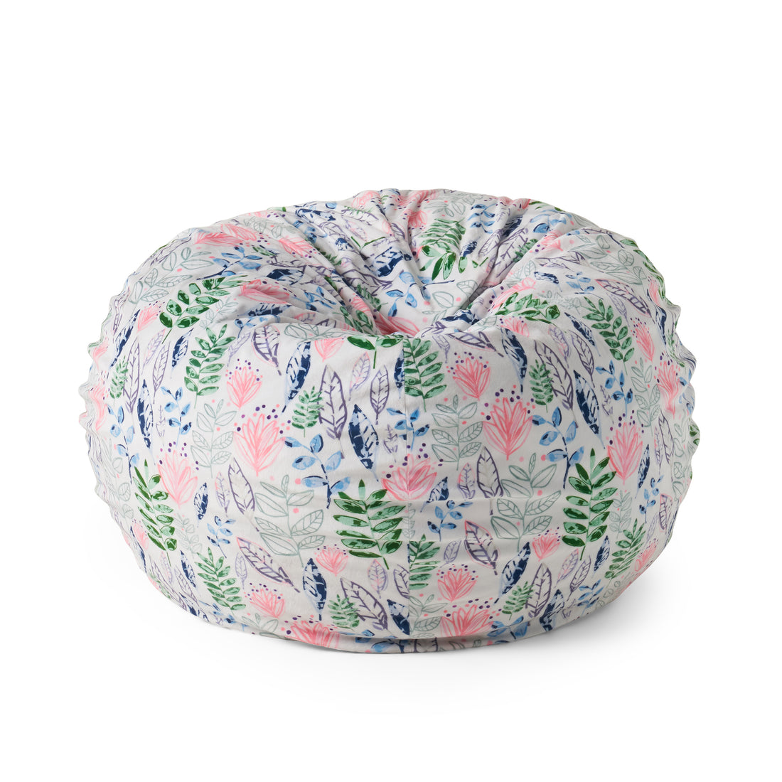 Barcadera 3 Foot Rounded Bean Bag, Leaf Print White Tossed Botanical Fabric
