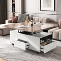 Modern Walnut & White Lift Top Coffee Table Multifunctional Table With Drawers & Shelves White Walnut Mdf