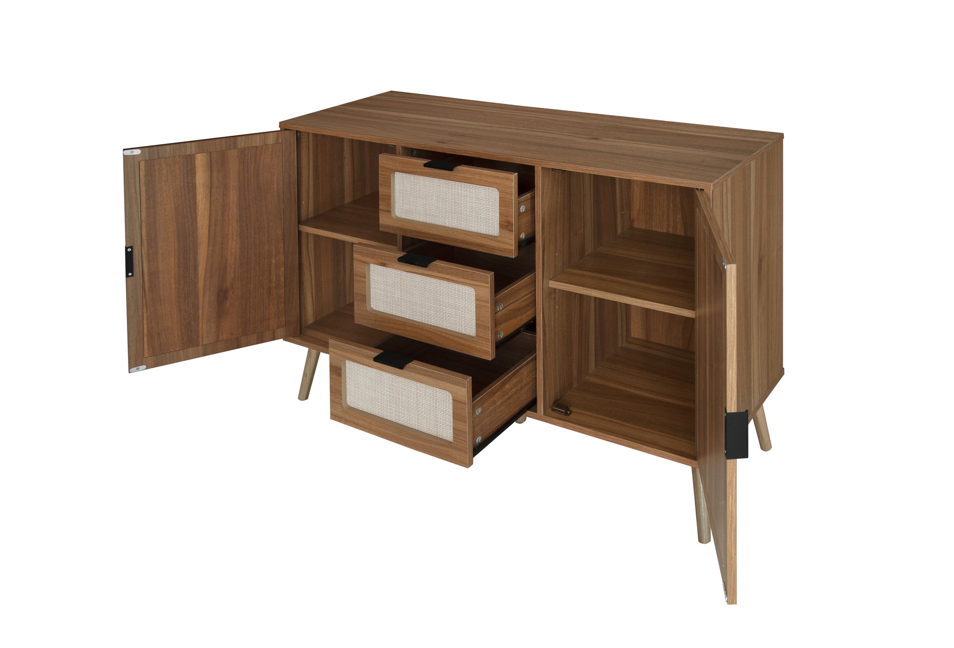 2 Door 3 Drawer Cabinet, Accent Storage Cabinet, Suitable For Living Room, Bedroom, Dining Room, Study Walnut Mdf