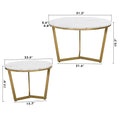 Modern Round Nesting Coffee Table Set 2 Piece White & Marbling Top Gold Base White Mdf