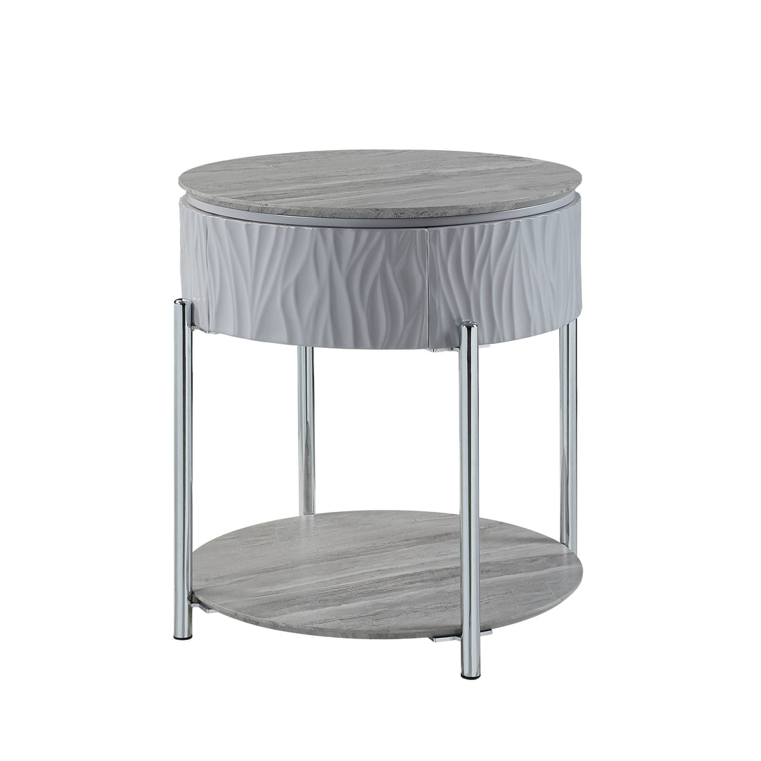 Yukino End Table, Gray High Gloss & Chrome Finish Lv02412 Gray Metal & Wood