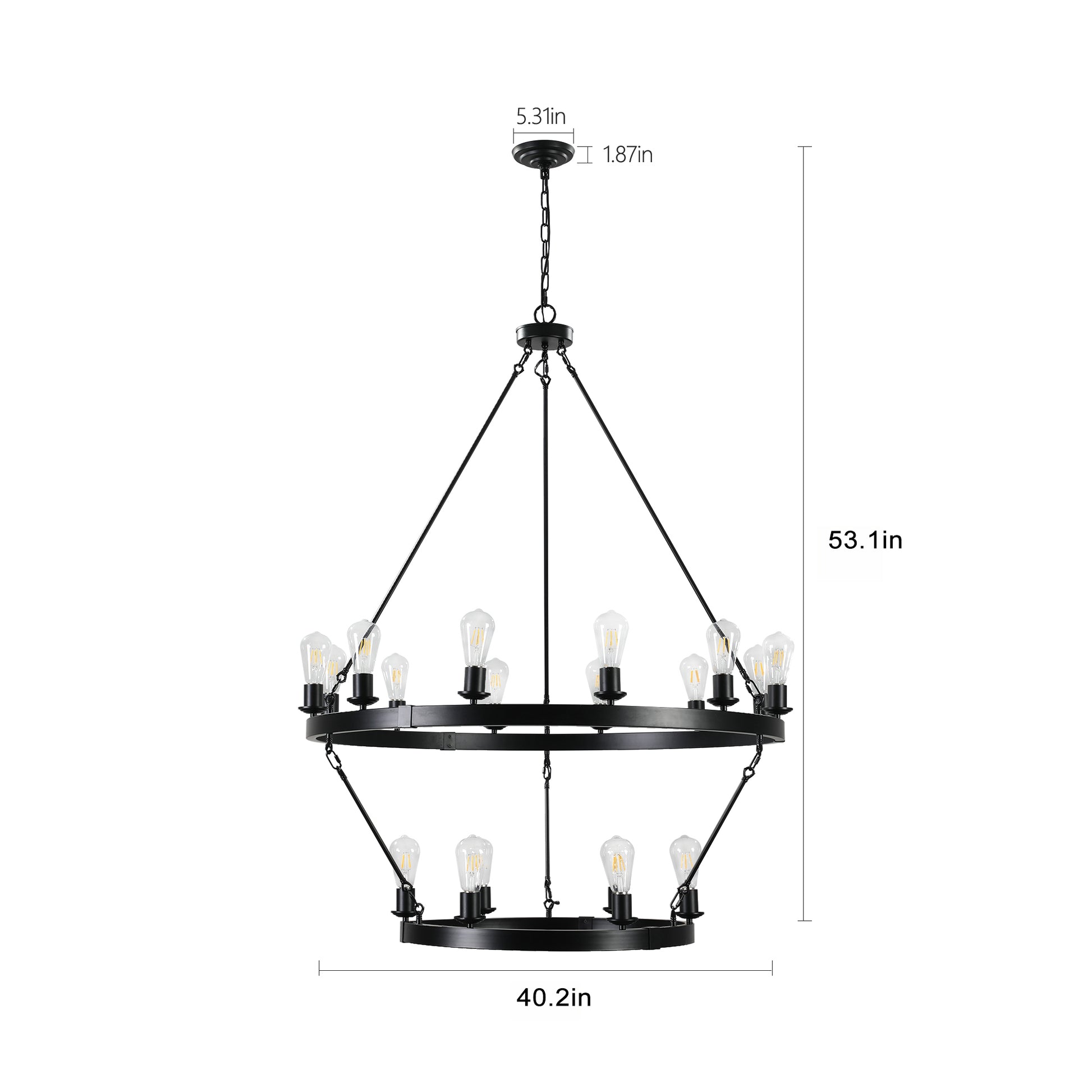 Retro Style Large 2 Tier Circular Ceiling Ironwork Chandelier Black Retro Iron