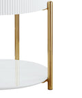 Daveigh End Table, White High Gloss & Gold Finish White Gold Wood Metal