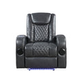 Alair Power Motion Recliner W Bluetooth Speaker & Cooling Cup Holder, Dark Gray Leather Aire Lv02460 Dark Gray Pu Leather