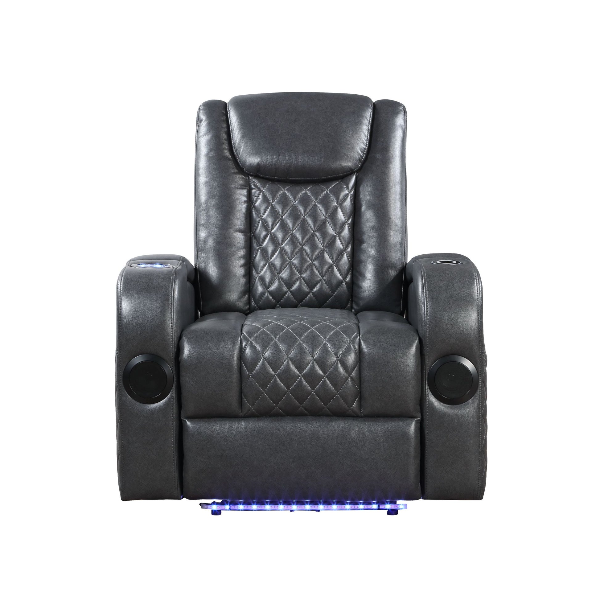 Alair Power Motion Recliner W Bluetooth Speaker & Cooling Cup Holder, Dark Gray Leather Aire Lv02460 Dark Gray Pu Leather