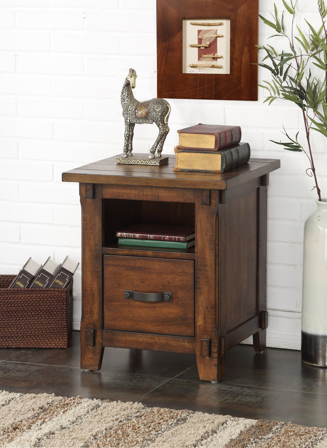 Restoration One Drawer File, No Assembly Required, Rustic Walnut Finish Filing Cabinets 1 2 Drawers Brown Brown Office Drawers Included Lodge,Mission,Rustic Wood