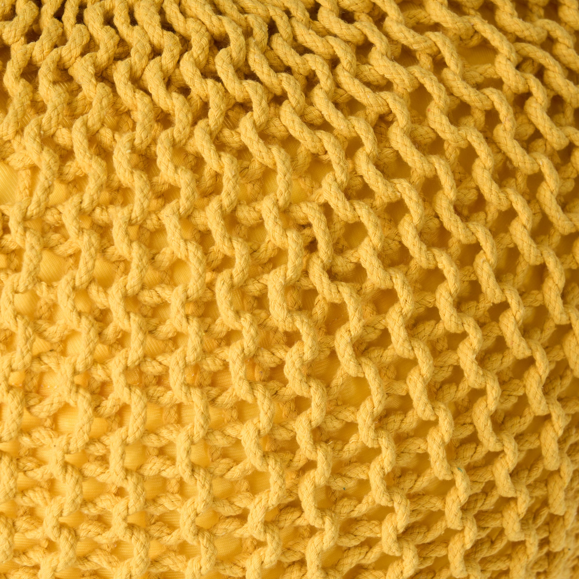 Bordeaux Knitted Cotton Round Pouf, Yellow Yellow Cotton