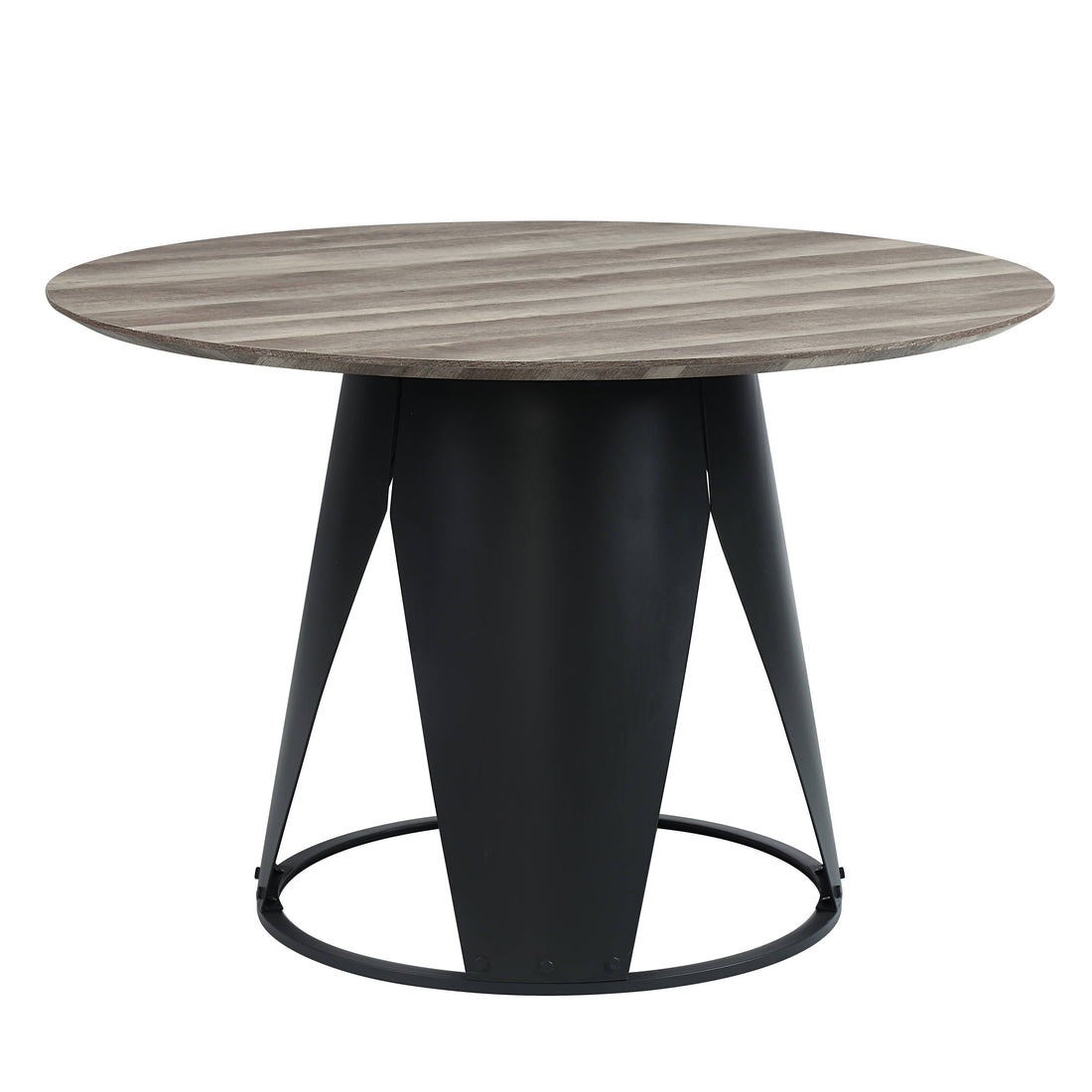 Zudora Round Dining Table, Antique Oak & Black Finish Dn01948 Oak Wood Metal