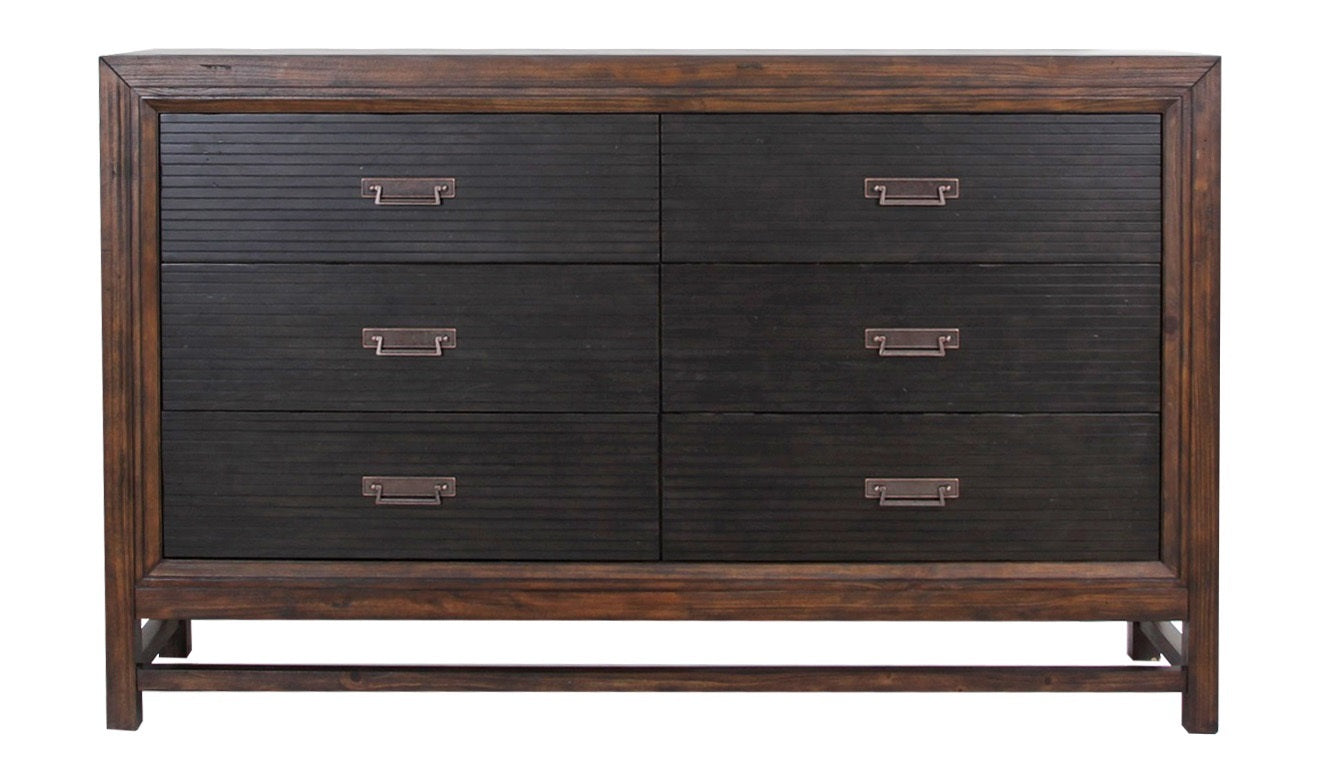 Branson 6 Drawer Dresser, No Assembly Required, Two Tone Finish Brown Brown Bedroom American Design,Transitional Pine Pine