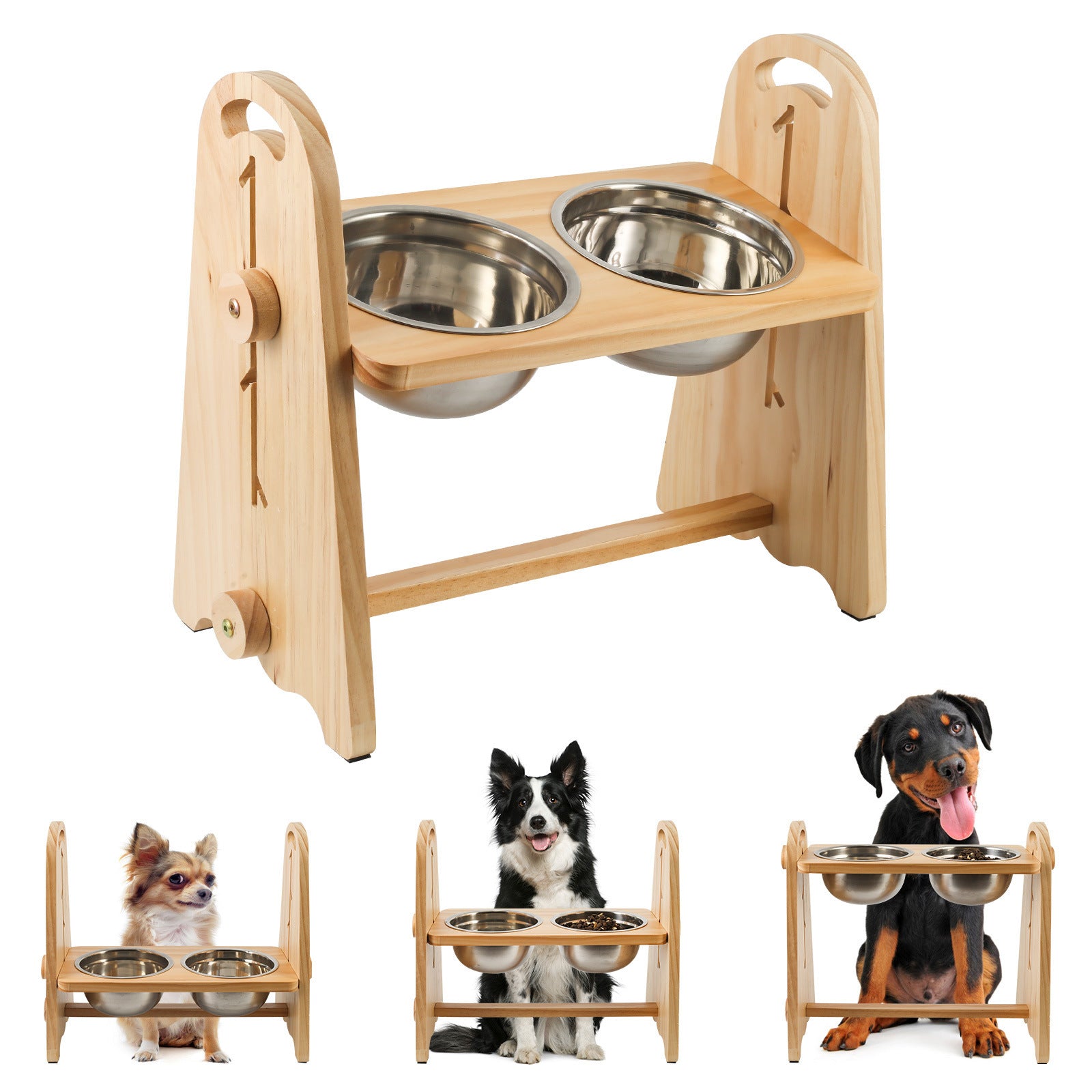 Elevated Dog Bowls for Medium Large Sized Dogs natural-wood