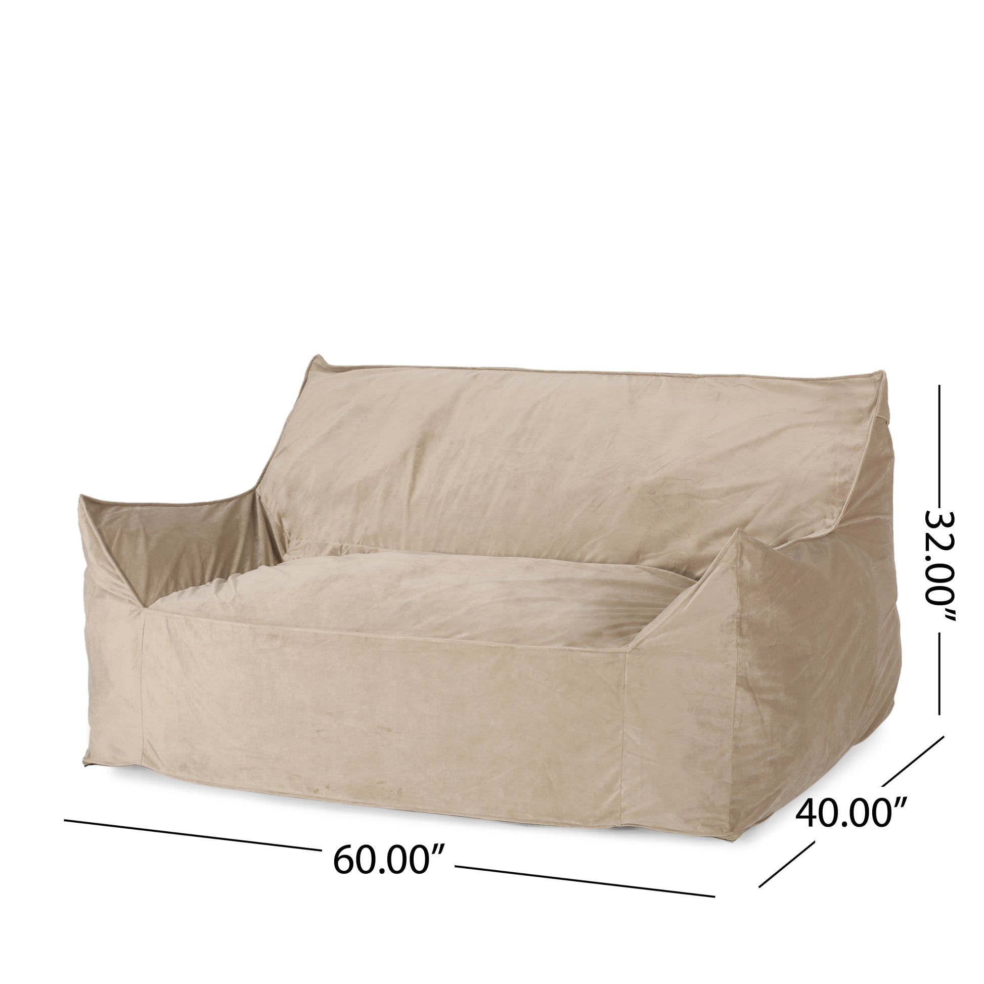Fila Velveteen 2 Seater Oversized Bean Bag Chair With Armrests, Taupe Taupe Velvet