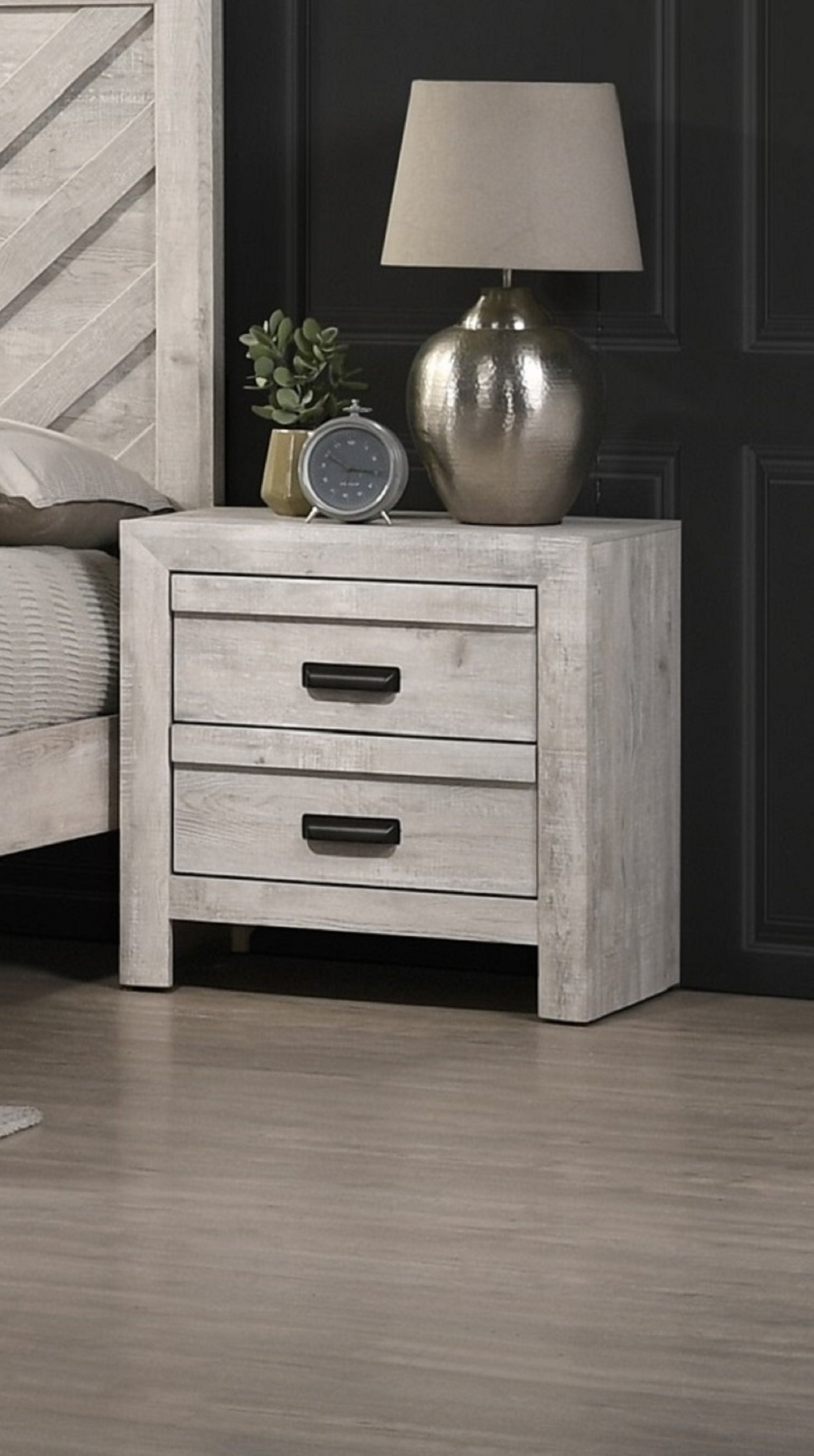 1Pc Contemporary Nightstand End Table With Two Storage Drawers Rustic Beige Gray Finish Bedroom Wooden Furniture Beige Gray White 2 Drawers Bedside Cabinet Wood