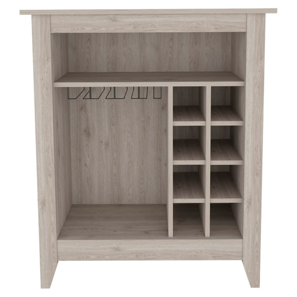 Bar Coffee Cart 38" H, Kitchen Or Living Room Cabinet Storage, With 8 Bottle Racks, A Central Shelf With 1 Cup Holders, Ideal For Storing Glasses, Light Gray Gray Particle Board Particle Board