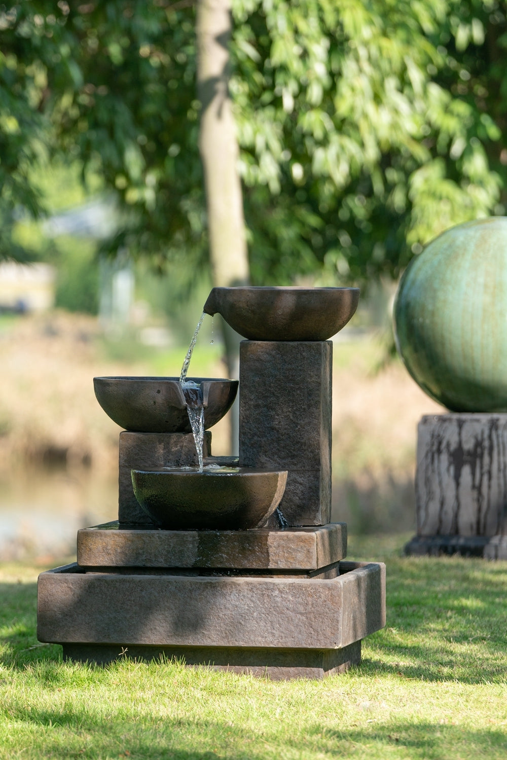 27.5x27.5x35.5" Trio Cascade Outdoor Fountain gray-garden & outdoor-antique-art
