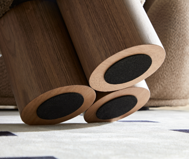 W8017 1 Mushroom Stool, Brown Lamb Wool Seat, Barrel Pvc Pipe With Walnut Veneer Brown Broadcloth Pleat