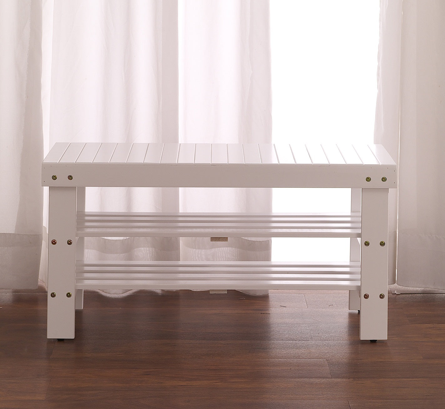 Pina Quality Solid Wood Shoe Bench, White Finish White Wood