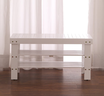 Pina Quality Solid Wood Shoe Bench, White Finish White Wood