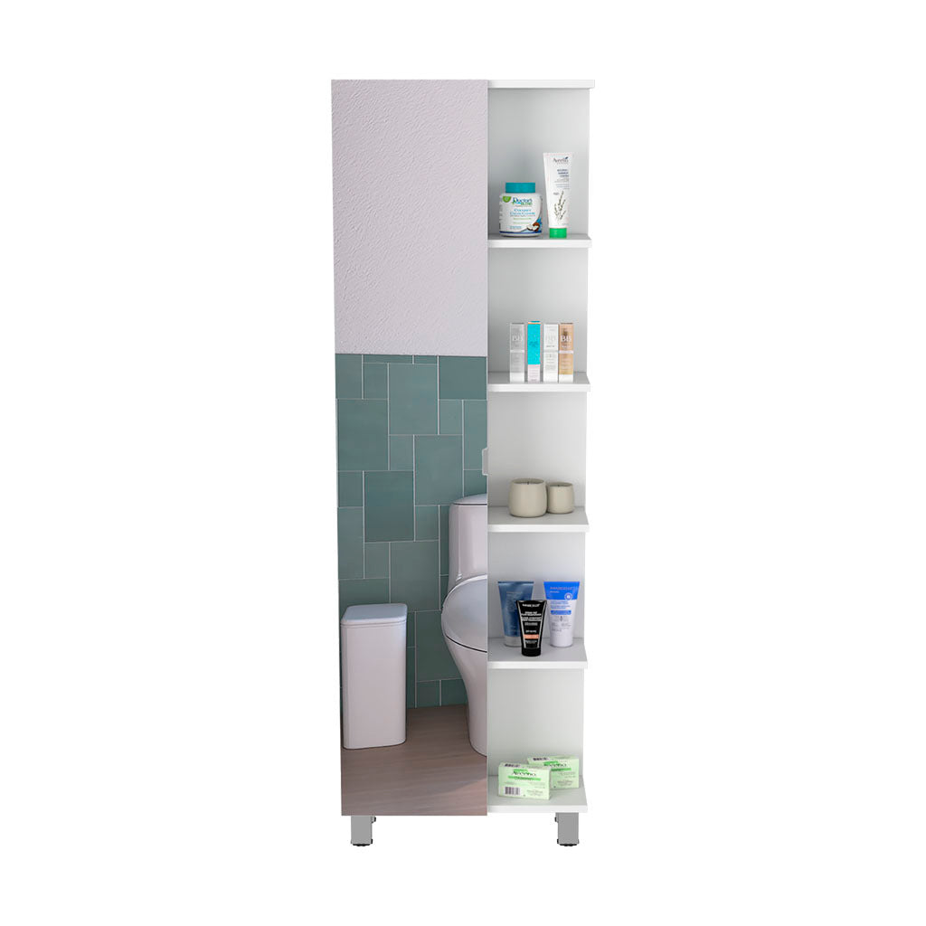 Linen Single Door Cabinet 62" H, Five External Shelves, Four Interior Shelves, White White Particle Board Particle Board