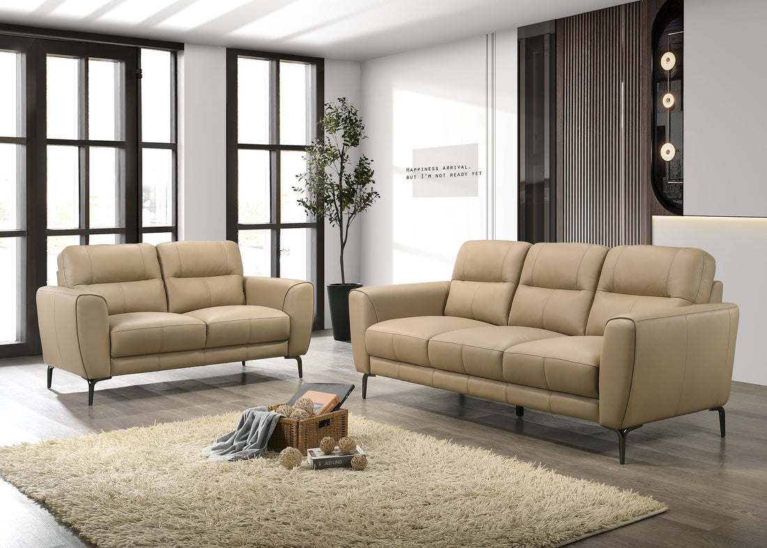 Taupe Color Top Grain Leather 2Pc Sofa Set Sofa And Loveseat Contemporary Living Room Furniture Full Leather Couch Taupe Genuine Leather Wood Primary Living Space Classic,Contemporary Rubberwood Leather 5 Seat