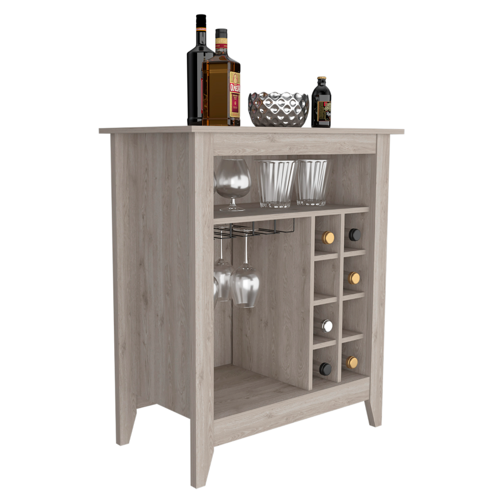 38" H Light Gray Bar Coffee Cart, Kitchen Or Living Room Cabinet Storage, With 8 Bottle Racks, A Central Shelf With 1 Cup Holders, Ideal For Storing Glasses Gray Particle Board Particle Board