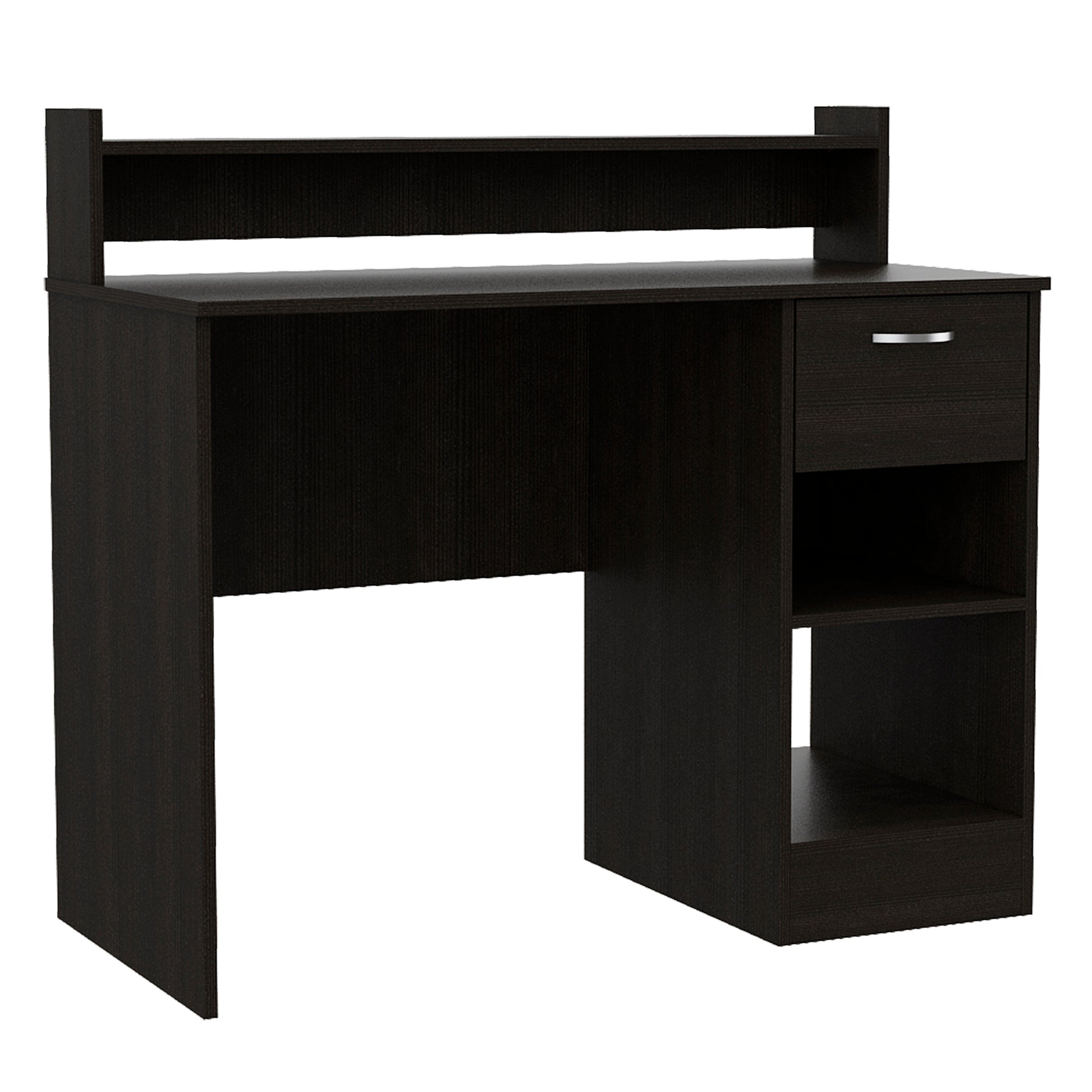 Vera Computer Desk With Top Open Shelf, 1 Drawer And 2 Storage Shelves, Black Black Particle Board Particle Board