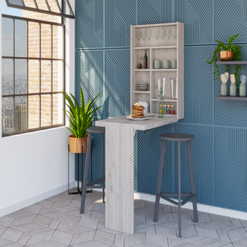 Wall Foldable Table With Multiple Shelves, Light Gray Gray Particle Board Particle Board