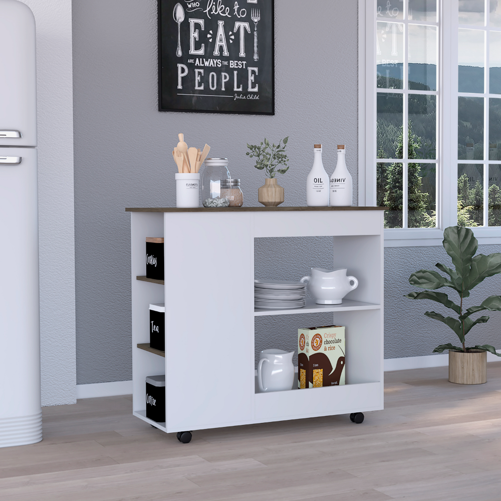 Kitchen Cart 35" H, Two Storage Shelves, Three Side multicolor-particle board-particle board