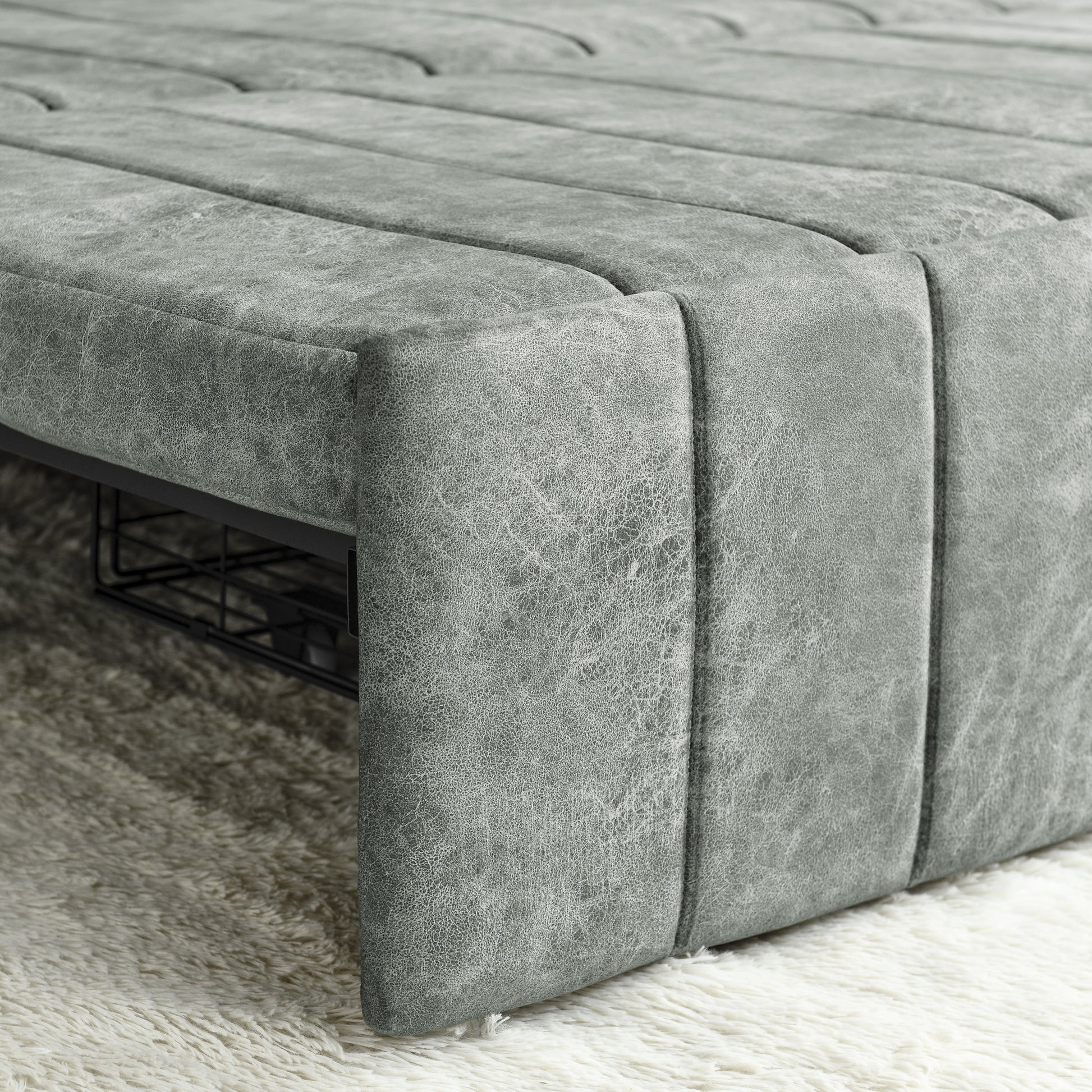 3 In 1 Pull Out Bed Sleeper, Modern Upholstered 3 Seats Lounge Sofa & Couches With Rolled Arms Decorated With Copper Nailsconvertible Futon 3 Seats Sofabed With Two Drawers And Two Pillows Grey Velvet Primary Living Space Medium Soft Cushion Back Square