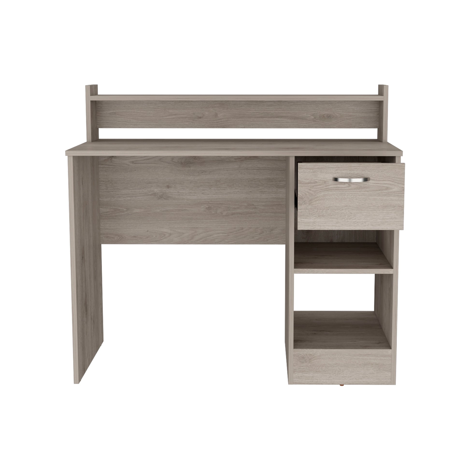 Vera Computer Desk With Top Open Shelf, 1 Drawer And 2 Storage Shelves, Light Gray Gray Particle Board Particle Board