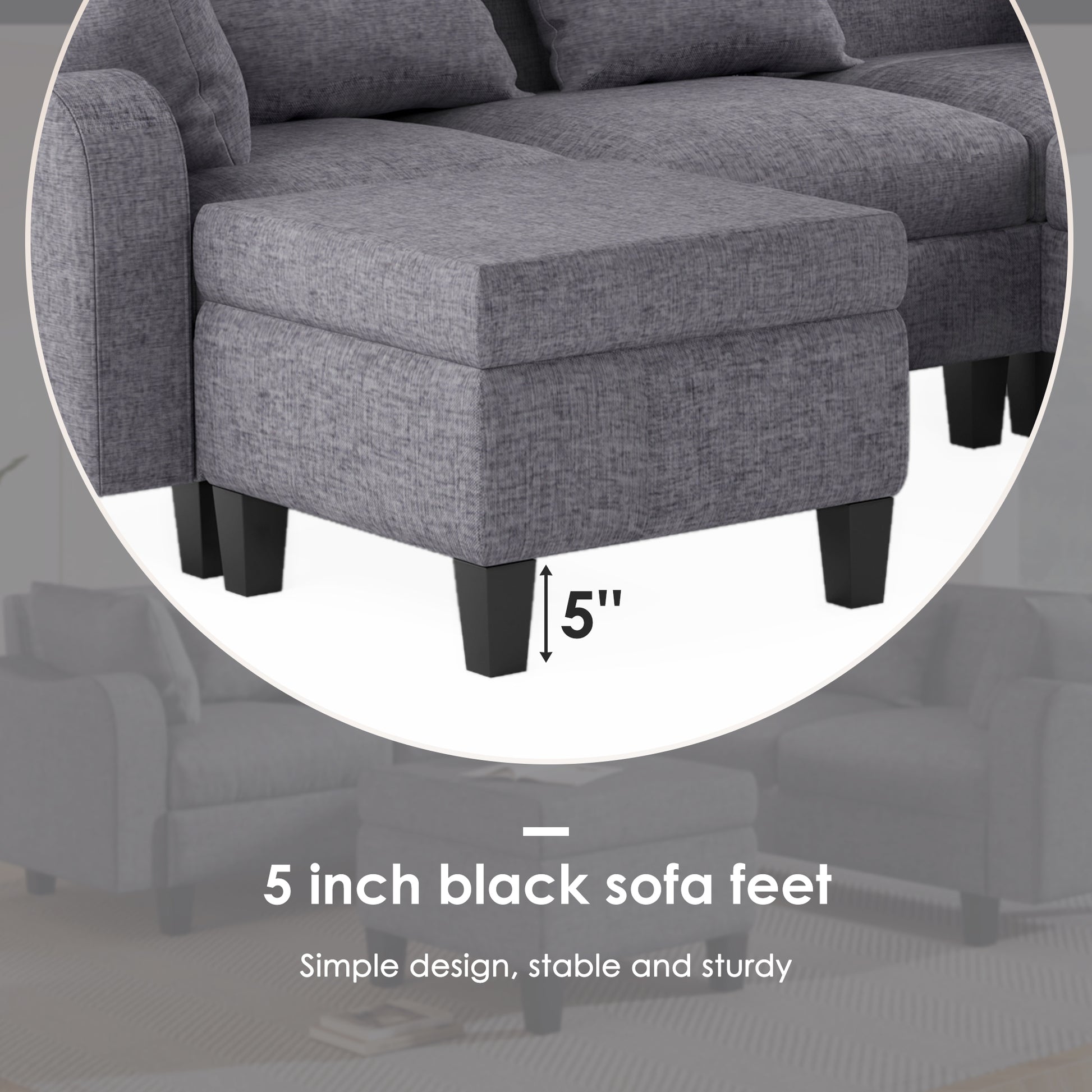 87" Modern Sectional Sofa With Coffee Table,6 Seat Couch Set With Storage Ottoman,Various Combinations,L Shape Indoor Furniture With Unique Armrests For Living Room,Apartment, 2 Colors 6 Pillows Gray Linen 6 Seat