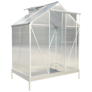 6.3'*4.2'*7' Polycarbonate Greenhouse, Heavy Duty Outdoor Aluminum Walk In Green House Kit With Rain Gutter, Vent And Door For Backyard Garden,Color Aluminium Silver Aluminium