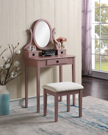 Moniys Wood Moniya Makeup Vanity Table And Stool Set, Rose Gold Rose Gold Wood