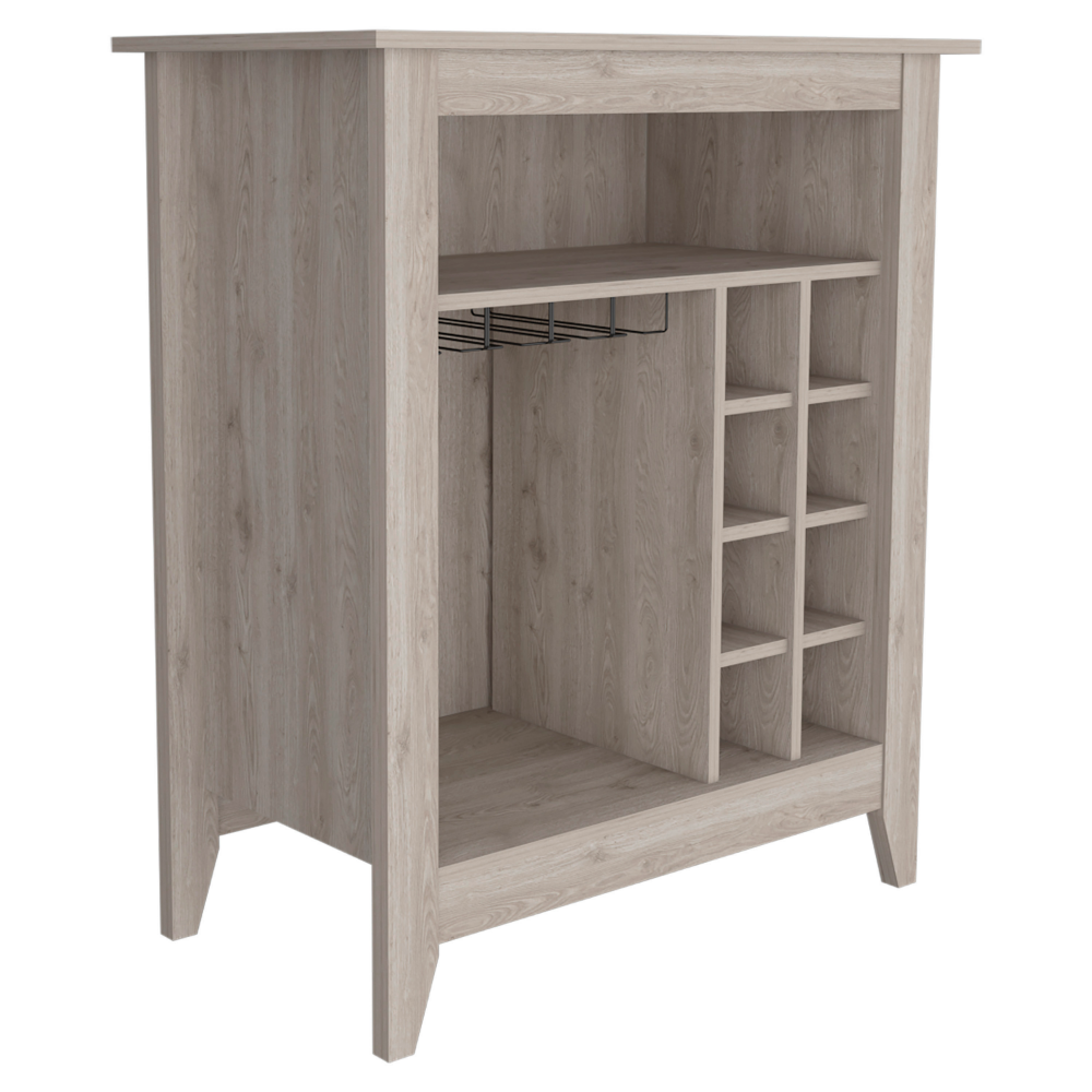 38" H Light Gray Bar Coffee Cart, Kitchen Or Living Room Cabinet Storage, With 8 Bottle Racks, A Central Shelf With 1 Cup Holders, Ideal For Storing Glasses Gray Particle Board Particle Board