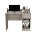 Vera Computer Desk With Top Open Shelf, 1 Drawer And 2 Storage Shelves, Light Gray Gray Particle Board Particle Board