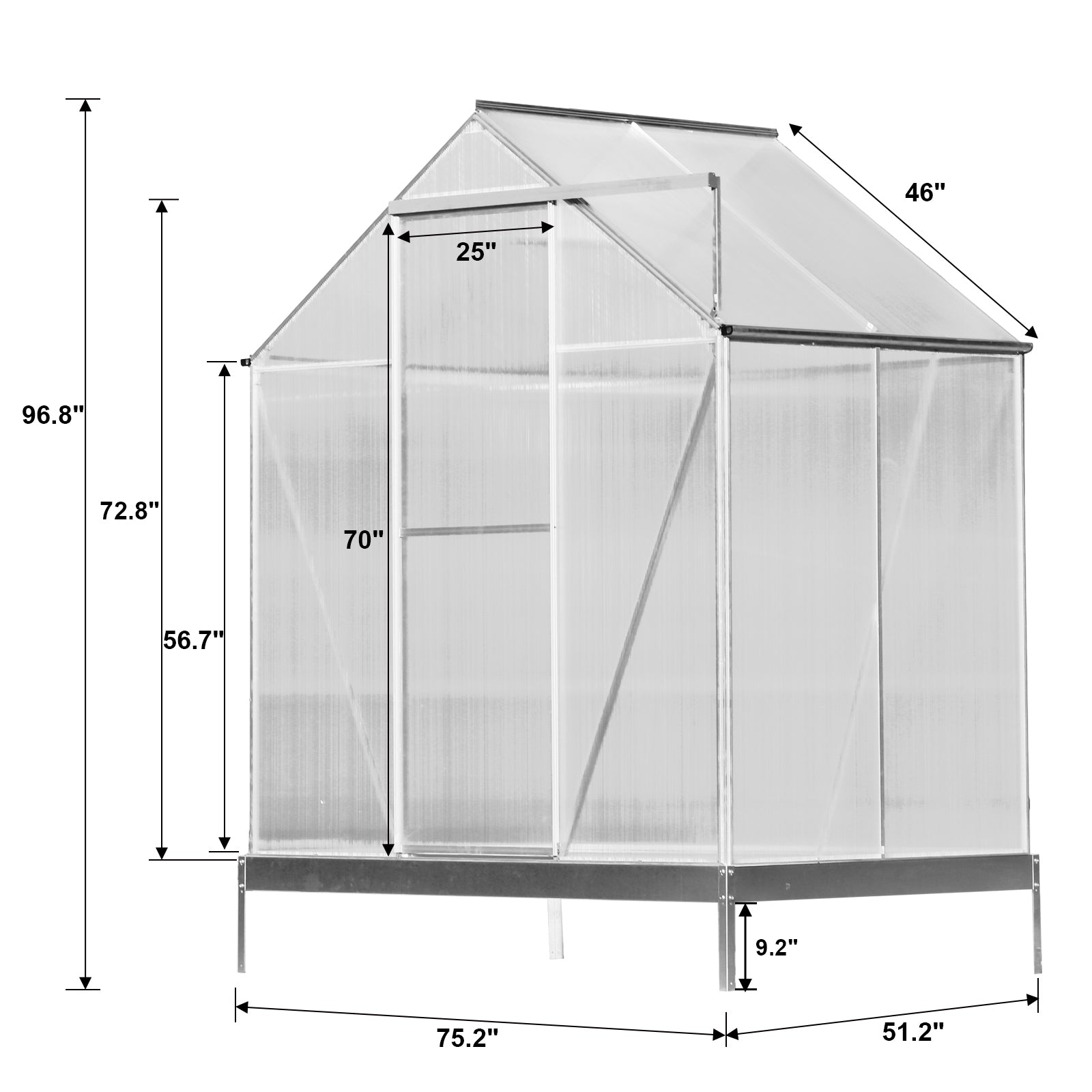 6.3'*4.2'*7' Polycarbonate Greenhouse, Heavy Duty Outdoor Aluminum Walk In Green House Kit With Rain Gutter, Vent And Door For Backyard Garden,Color Aluminium Silver Aluminium