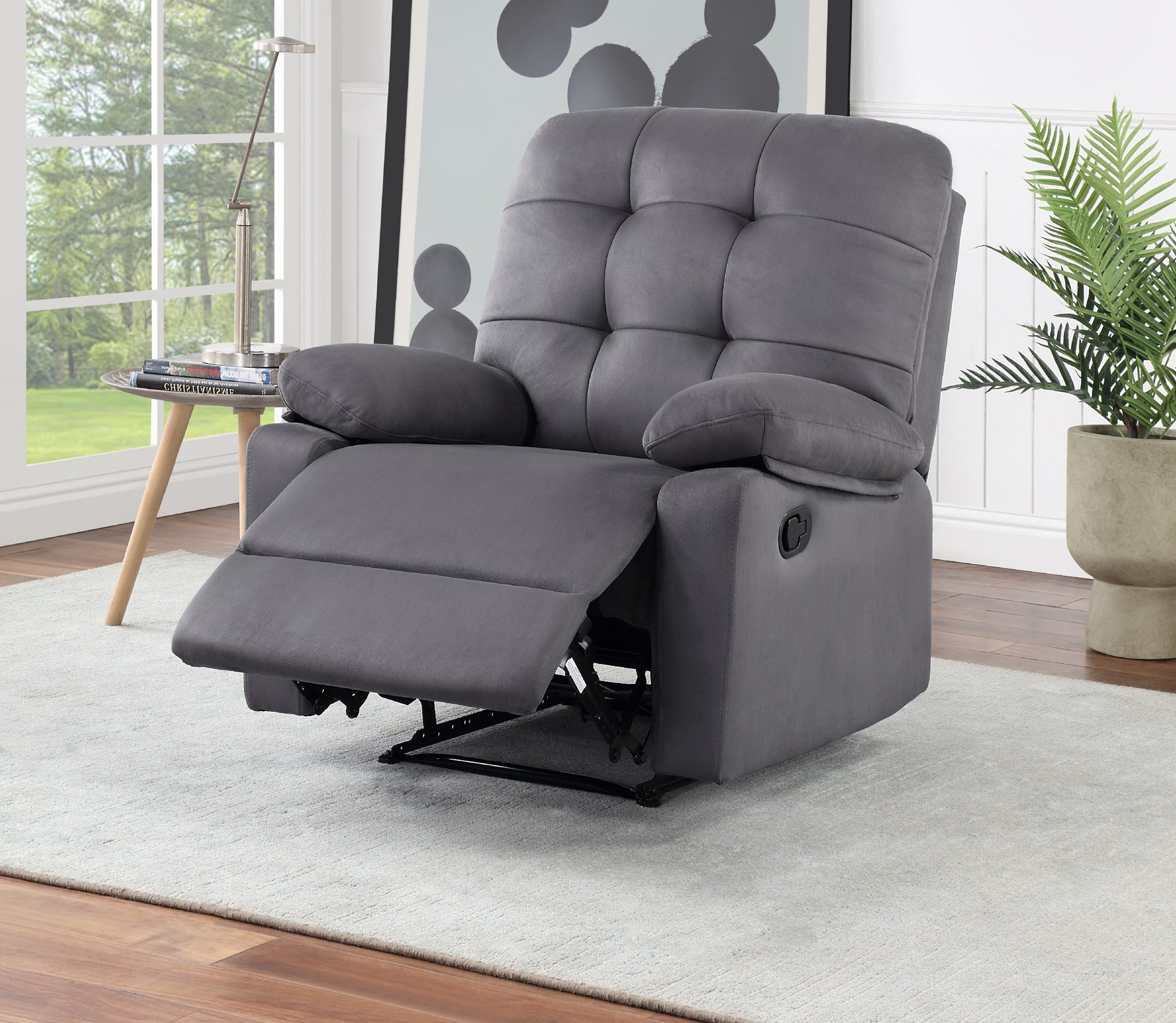 Contemporary Ebony Color Plush Microfiber Motion Recliner Chair 1Pc Couch Manual Motion Plush Armrest Tufted Back Living Room Furniture Ebony Microfiber Manual Handle Metal Primary Living Space Cushion Back Contemporary,Modern,Transitional Handle Pillow